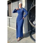 sefamerve Önü Taşlı Abiye Elbise 5515-01 İndigo