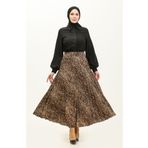 sefamerve Piliseli Desenli Etek 2249A-01 Kahverengi