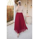 sefamerve Piliseli Şifon Etek 71262-03 Bordo