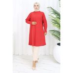 sefamerve Rahat Kesim Cotton Sade Tunik 8757-01 Kırmızı