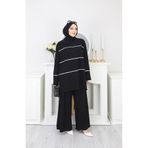 sefamerve Sandy Çizgili Tunik Pantolon ikili Takım 5800-02 Siyah