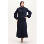 sefamerve Scuba Kumaş Bluz Etek İkili Takım 0021-01 Lacivert