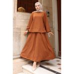 sefamerve Scuba Kumaş Tesettür Tunik Etek ikili Takım 0221-03 Taba
