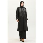 sefamerve Taş Baskılı Abiye Tunik Pantolon İkili Takım 0410-04 Siyah