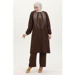 sefamerve Taş Baskılı Abiye Tunik Pantolon İkili Takım 0410-05 Kahverengi