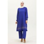 sefamerve Taş Baskılı Araboy Abiye Tunik Pantolon İkili Takım 0409-03 Saks
