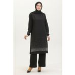 sefamerve Taş Baskılı Araboy Abiye Tunik Pantolon İkili Takım 0409-05 Siyah