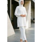 sefamerve Taş İşlemeli Tunik Pantolon İkili Takım 0230-02 Beyaz