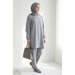 sefamerve Taş İşlemeli Tunik Pantolon İkili Takım 0230-04 Gri