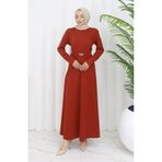 sefamerve Tokalı Elbise 7123-01 Kiremit