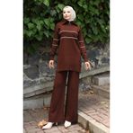 sefamerve Triko Fermuarlı Tunik Pantolon İkili Takım 1050-06 Kahverengi