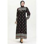 sefamerve Viskon Desenli Elbise 0397-01 Siyah