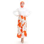 sefamerve Viskon Kumaş Beli Lastikli Fırfırlı Etek 2012E-03 Oranj
