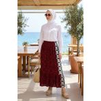sefamerve Viskon Kumaş Beli Lastikli Fırfırlı Etek 2012V-01 Bordo