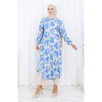 sefamerve Viskon Kumaş Boydan Düğmeli Uzun Tunik 0174-01 Saks