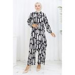 sefamerve Viskon Kumaş Tunik Pantolon İkili Takım 0131-01 Siyah Beyaz