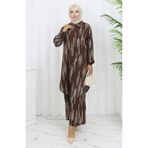 sefamerve Viskon Kumaş Tunik Pantolon İkili Takım 0132-01 Kahverengi