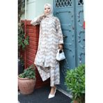 sefamerve Viskon Kumaş Tunik Pantolon İkili Takım 0142-02 Vizon