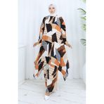 sefamerve Viskon Kumaş Tunik Pantolon İkili Takım 2140-02 Kahverengi