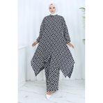 sefamerve Viskon Kumaş Tunik Pantolon İkili Takım 2144-01 Siyah Beyaz
