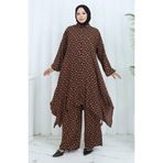 sefamerve Viskon Kumaş Tunik Pantolon İkili Takım 2144-02 Kahverengi Siyah