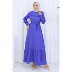sefamerve Yakası Fırfırlı Kuşaklı Elbise 2123-04 Patlıcan Renk