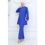 sefamerve Yandan Bağlamalı Taşlı Abiye Tunik Pantolon Takım -06 Saks