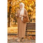 sefamerve Yarasa Kol Bürümcük Elbise 2000-05 Açık Kahve