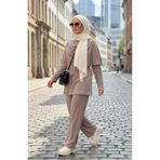 sefamerve Yıldız Detaylı Drapeli Tunik Pantolon ikili Takım 2209-04 Vizon