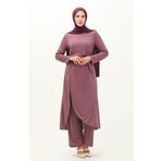 sefamerve Yırtmaçlı Tunik Pantolon İkili Takım 0664-04 Koyu Lila