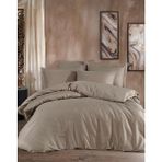 Sefaoğlu Tekstil King Size, Çizgili Pamuk Saten Nevresim Takımı, Kapiçino - 220 x 240 cm - Cappuccino