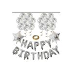 Şeffaf Balonlu Happy Birthday Folyo Balon Set, Gri
