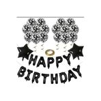 Şeffaf Balonlu Happy Birthday Folyo Balon Set, Siyah