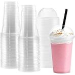 Şeffaf Bardak Kapaklı Milkshake Bardağı Kahve Bardağı Soğuk Içecek Bardağı 400-450ML 50 Ad
