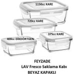 Şeffaf Cam Saklama Kabı Seti 4'lü, Beyaz Kapaklı, Pratik ve Şık Tasarım - Ahşap - Bej - Siyah - Seçenek 1