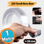 Şeffaf Çift Taraflı Nano Silikon Bant Güçlü Yapışkan 24 mm x 1 M Dayanıklı Kolay Yıkanabilir - 1 Adet