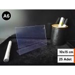 Şeffaf Etiket 25 Adet Pvc Etiketlik Menülük Broşürlük 10 x 15 cm Halı Mobilya Ürün Etiketliği A6 Masaüstü Föylük