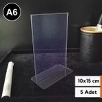 Şeffaf Etiket Pvc Broşürlük Menülük Etiketlik 10X15 cm Tutucu Dik Çift Yön A6 Masaüstü Föylük Pvc Isimlik Bilgilendirme Ekipmanları - 5 Adet