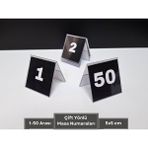 Şeffaf Etiket Pvc Sayı Seti Çift Yönlü Numaratör Stand Numara ve Masaüstü Sayı Takımı Pvc Isimlik Masa Numaraları Çift Yönlü Karekod Ayaklı Numaralar Masalar Için Siyah Sayı Takımı - 1-50
