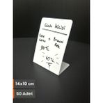 Şeffaf Etiket Silinebilir Beyaz Etiket Dekoratif Etiket isimlik Arkaya Yatık Açılı Etiket Standı Raf Etiketi Beyaz PVC isim Panosu Vitrin Etiketi Kafe Tatlı Etiketi Parlak Beyaz Etiket Ürün Etiketi - 50 Adet - 14x10 cm (Dikey)