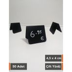 Şeffaf Etiket Silinebilir Karatahta Etiket Siyah Etiket Dekoratif Fiyat Etiket Ayaklı Arkaya Yatık Iki Yönlü Isimlik Siyah Karatahta Pano - 50 Adet - 4,5x4 cm