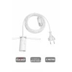 Şeffaf Kablolu E14 Yaylı Beyaz Duylu, Tuz Lambası Duyu 2 Metre Arapuarlı (2X0,50) 65W