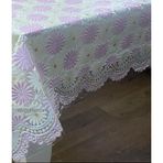 Şeffaf kaplama dantel işleme motifli papatya desen kaymaz kolay silinebilir pvc muşamba masa örtüsü (Pembe, 130 x 220)