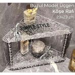 Şeffaf Kırık Cam Desenli 2 Katlı Köşe Rafı, 23X23 Cm, Dekoratif ve Şık Tasarım - Ahşap - Bej - Siyah