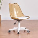 Şeffaf Kolsuz Akrilik Ofis Koltuğu Tekerlekler 360° Döner ve Yüksekliği Ayarlanabilir Ergonomik Modern Tekerlekli Masa Sandalyesi Ev ve Makyaj için Sevimli Ofis Mobilyaları