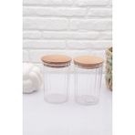 Şeffaf Oval Kavanoz, Ahşap Kapak, Dekoratif, Çizgili, 800ML, 2'li Set - Seçenek 1