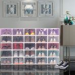 Şeffaf Plastik İstiflenebilir Ayakkabı Saklama Kutuları Kapaklı 20'li Paket Ayakkabı Yerden Tasarruflu Katlanabilir Ayakkabı Rafı Sneaker Konteyner Kutusu Tutucu 33 * 23 * 14 cm (Mavi)