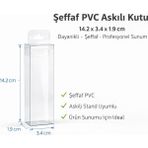 Şeffaf, Pvc, Asetat Kutu Askılı Model - 250 Mikron - 3.4 x 1.9 x 14.2 cm - (50 Adet)