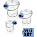 Şeffaf Su Kovası / Temizlik Kovası Üçlü Set 10/15/20 Lt - Yeşil