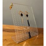 Şeffaf Takı ve Küpe Standı, 18X13 Cm, Şık ve Düzenli Saklama Çözümü - Ahşap - Bej - Siyah